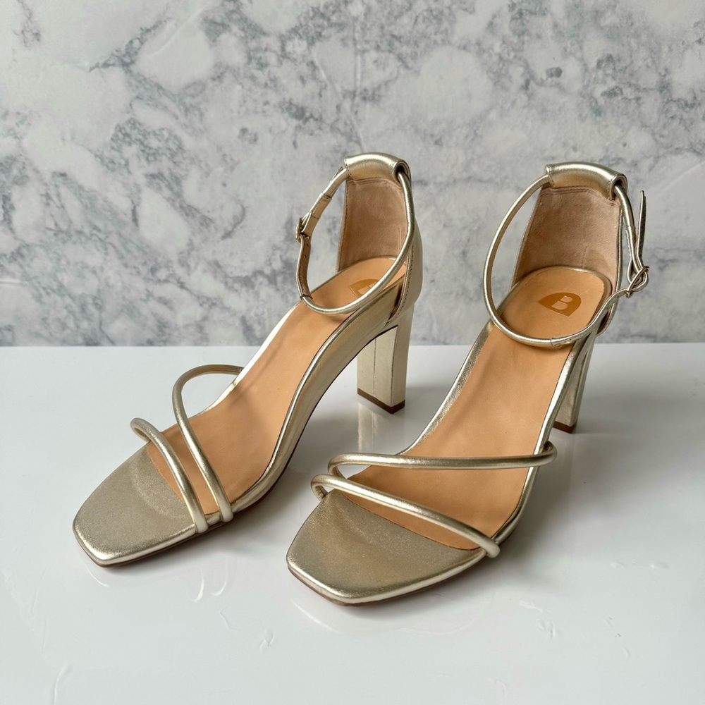 Bared Footwear Swift Soft Gold High Heel Ankle Strap Sandal Sz 9.5-10 US (NWOB)